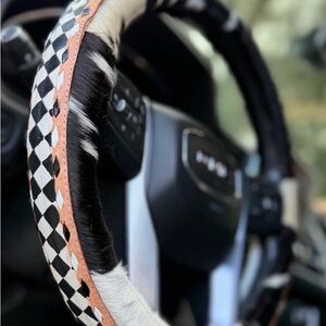 Black and White checkered western Steering Wheel Cover